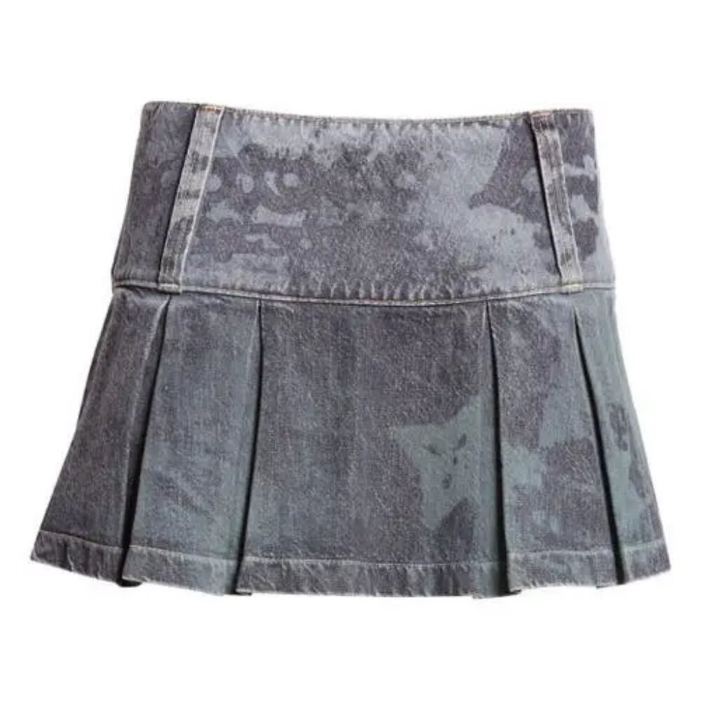 Paolina Russo "Ice" Pleated Denim Miniskirt